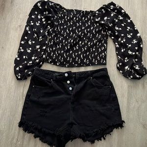 Black floral American eagle top
